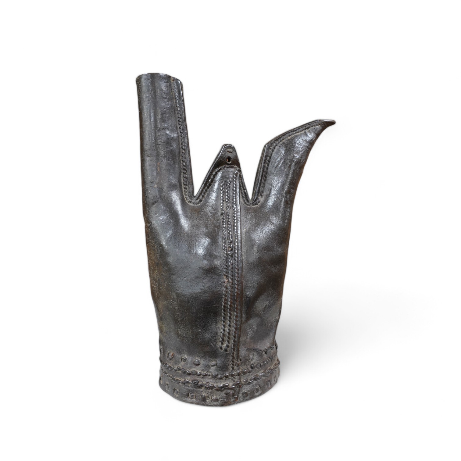 A 16th/17th century Turkish Ottoman military leather water flask (Matara), 32cm. Condition - commensurate with age